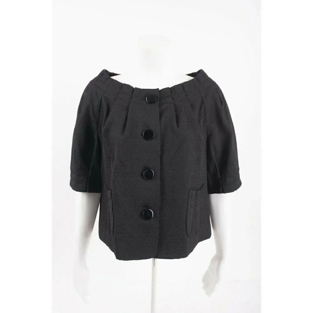 Worth Womens Textured Blazer Jacket Sz 14 Short Sleeved Black Button Front